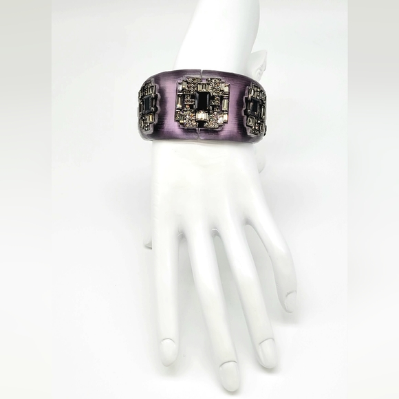 Alexis Bittar RARE, HUGE, WIDE Purple Lucite with Diamond Swarovski Crystals - Picture 5 of 13